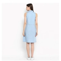 Women's Denim Solid Sleeveless Below Knee Dress (Blue) - L
