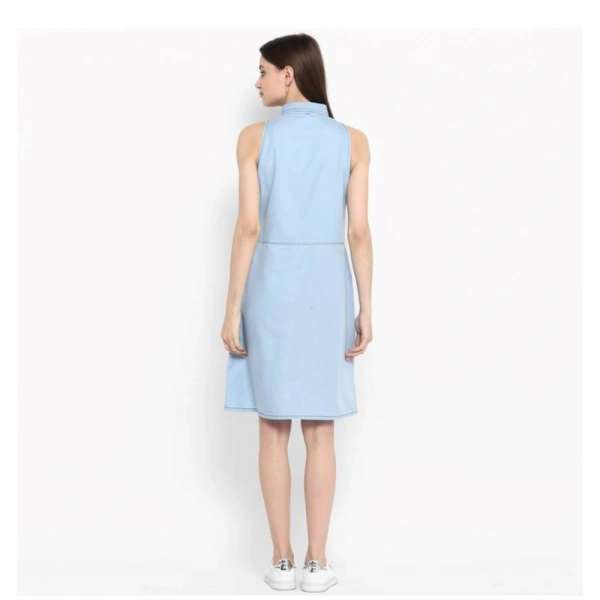 Women's Denim Solid Sleeveless Below Knee Dress (Blue) - L