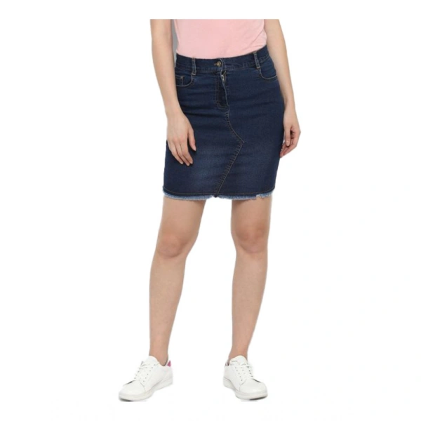Women's Denim Stitching Pattern Buttoned Skirt (Blue) - S
