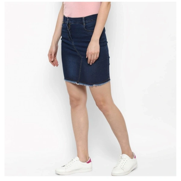 Women's Denim Stitching Pattern Buttoned Skirt (Blue) - S