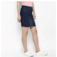 Women's Denim Stitching Pattern Buttoned Skirt (Blue) - S