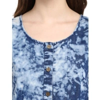 Women's Denim Tie & Dye Sleeveless Above Knee Dress (Blue) - L