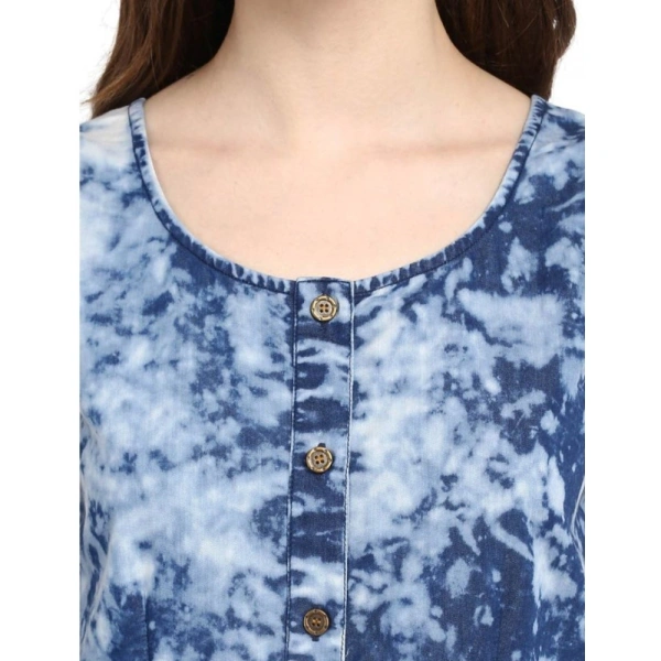 Women's Denim Tie & Dye Sleeveless Above Knee Dress (Blue) - L