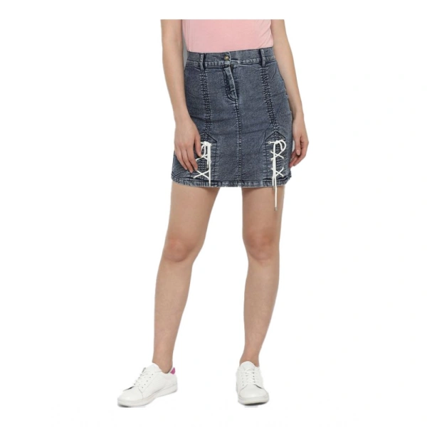 Women's Denim Tie Up Buttoned Skirt (Blue) - L