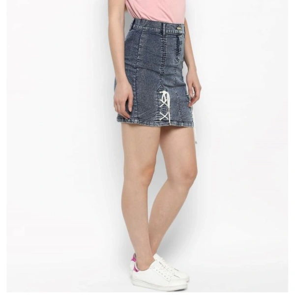 Women's Denim Tie Up Buttoned Skirt (Blue) - L