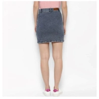 Women's Denim Tie Up Buttoned Skirt (Blue) - L