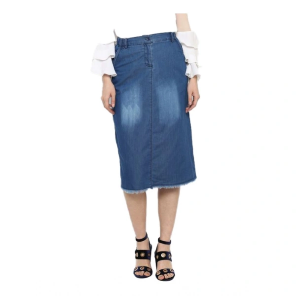 Women's Denim Washed Buttoned Skirt (Blue) - 2XL
