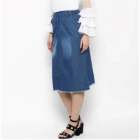 Women's Denim Washed Buttoned Skirt (Blue) - 2XL