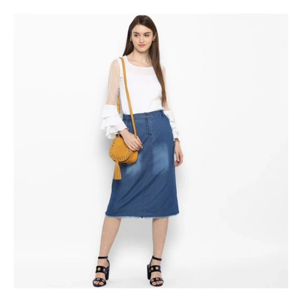 Women's Denim Washed Buttoned Skirt (Blue) - 2XL