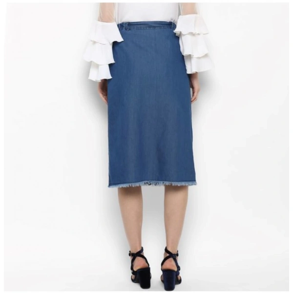 Women's Denim Washed Buttoned Skirt (Blue) - 2XL