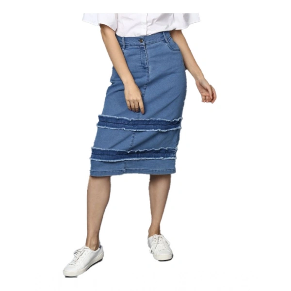 Women's Denim Washed Buttoned Skirt (Blue) - 2XL