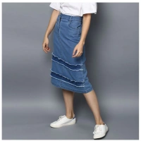 Women's Denim Washed Buttoned Skirt (Blue) - 2XL