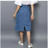 Women's Denim Washed Buttoned Skirt (Blue) - 2XL