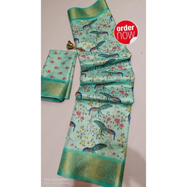 Shopnav Women's Digital Dolla Silk Printed Saree With Unstitched Blouse 5.5Mtr (Pista Green)