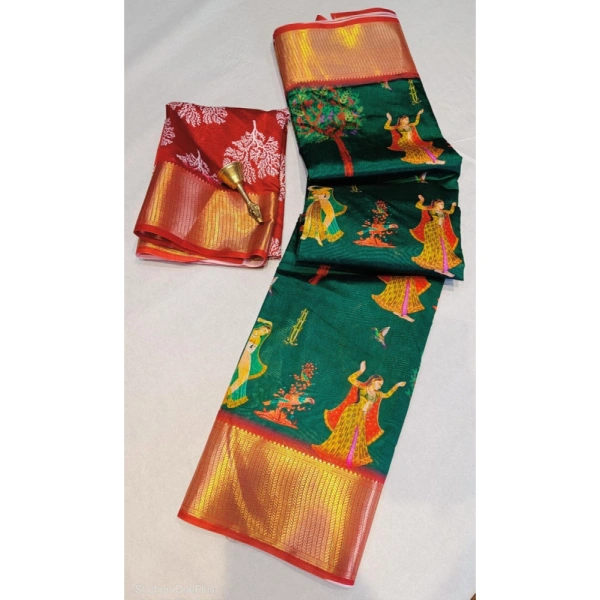 Shopnav Women's Digital Dolla Silk Printed Saree With Unstitched Blouse 5.5Mtr (Green)