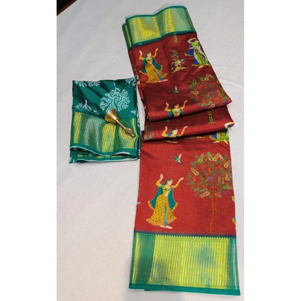 Shopnav Women's Digital Dolla Silk Printed Saree With Unstitched Blouse 5.5Mtr (Brown)