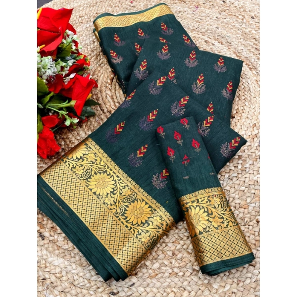 Shopnav Women's Digital Dolla Silk Printed Saree With Unstitched Blouse 5.5Mtr (Green)