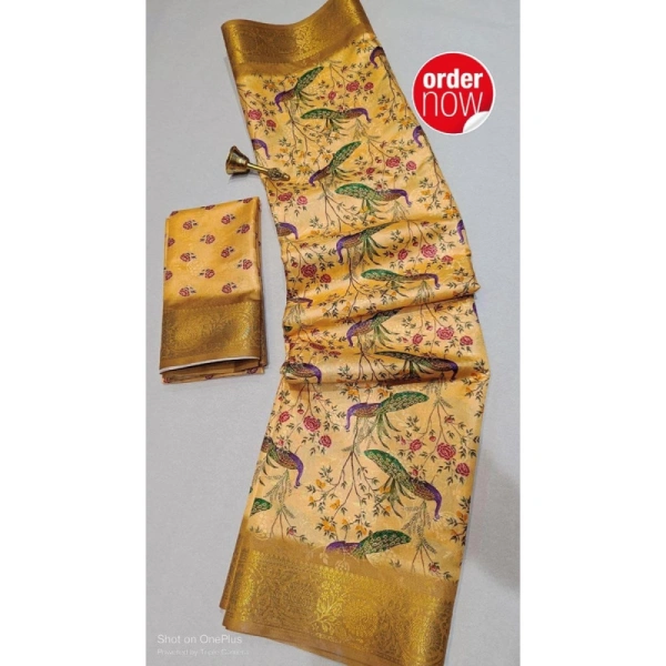 Shopnav Women's Digital Dolla Silk Printed Saree With Unstitched Blouse 5.5Mtr (Mustard)