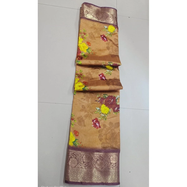 Shopnav Women's Digital Dolla Silk Printed Saree With Unstitched Blouse 5.5Mtr (Mustard)