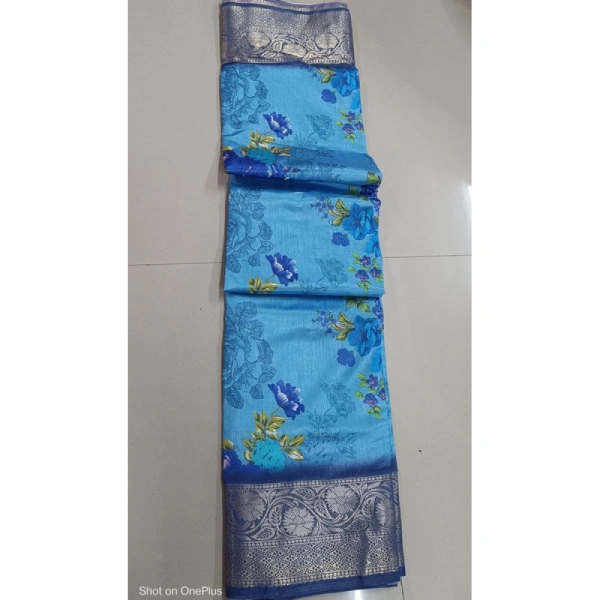 Shopnav Women's Digital Dolla Silk Printed Saree With Unstitched Blouse 5.5Mtr (Sky Blue)