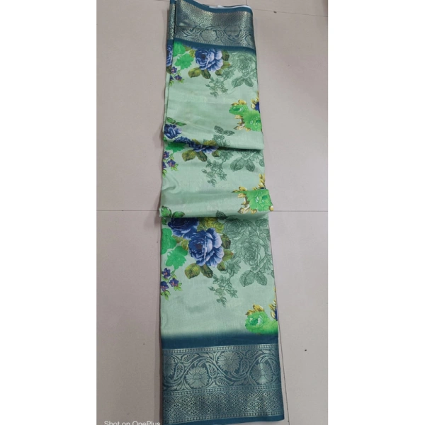 Shopnav Women's Digital Dolla Silk Printed Saree With Unstitched Blouse 5.5Mtr (Green)