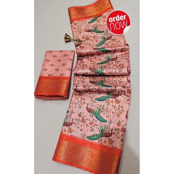 Shopnav Women's Digital Dolla Silk Printed Saree With Unstitched Blouse 5.5Mtr (Orange)