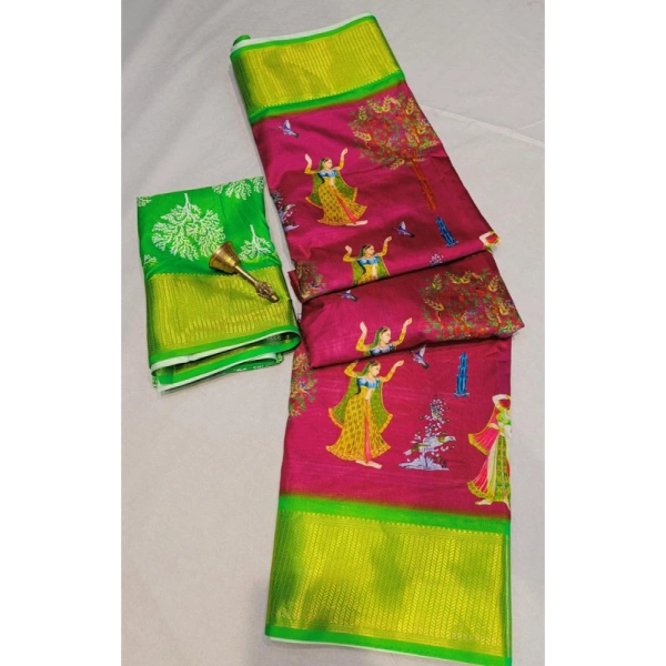 Shopnav Women's Digital Dolla Silk Printed Saree With Unstitched Blouse 5.5Mtr (Pink)