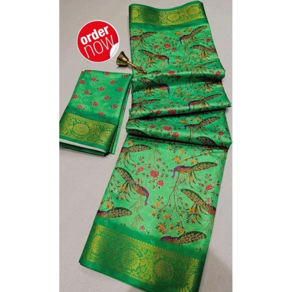 Shopnav Women's Digital Dolla Silk Printed Saree With Unstitched Blouse 5.5Mtr (Green)