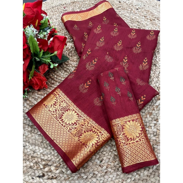 Shopnav Women's Digital Dolla Silk Printed Saree With Unstitched Blouse 5.5Mtr (Maroon)