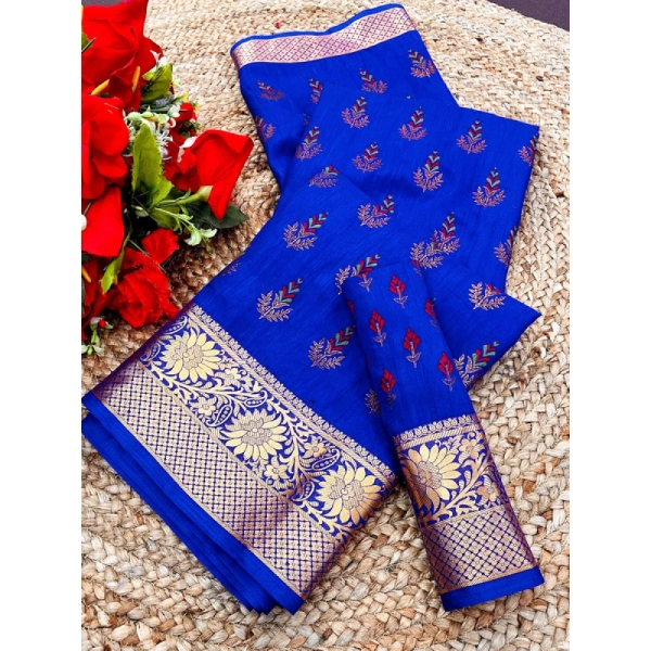 Shopnav Women's Digital Dolla Silk Printed Saree With Unstitched Blouse 5.5Mtr (Blue)