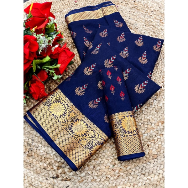 Shopnav Women's Digital Dolla Silk Printed Saree With Unstitched Blouse 5.5Mtr (Blue)