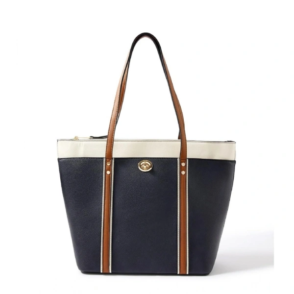 Shopnav Women's Faux Leather Large Shoulder Zipper Handbag (Dark Blue) - Dark Blue