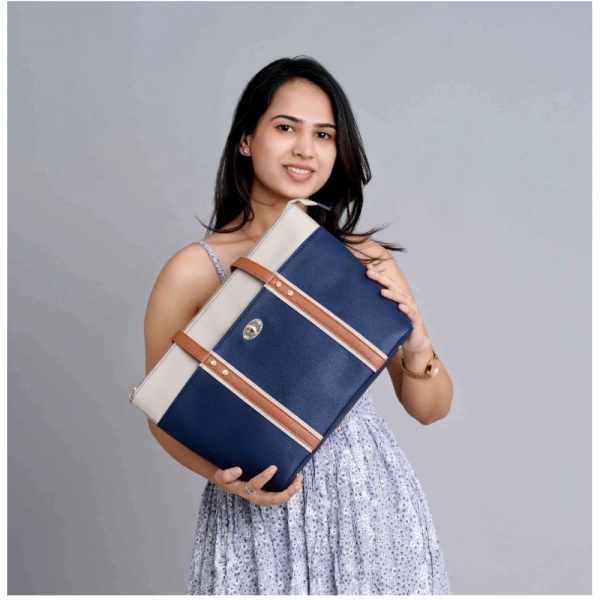 Shopnav Women's Faux Leather Large Shoulder Zipper Handbag (Dark Blue) - Dark Blue