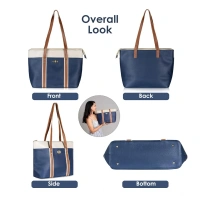 Shopnav Women's Faux Leather Large Shoulder Zipper Handbag (Dark Blue) - Dark Blue