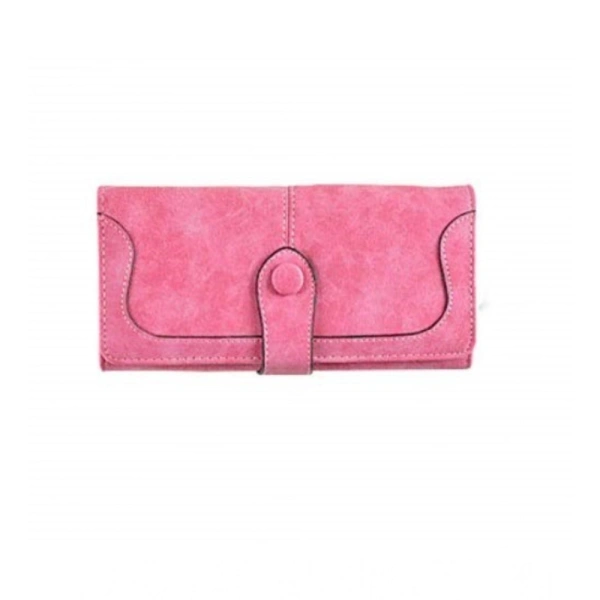 Shopnav Women's Faux Leather Medium Snap Button Wallet (Pink) - Pink