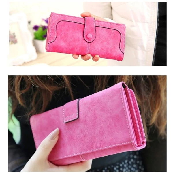 Shopnav Women's Faux Leather Medium Snap Button Wallet (Pink) - Pink