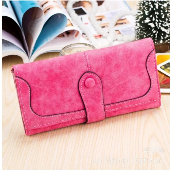 Shopnav Women's Faux Leather Medium Snap Button Wallet (Pink) - Pink
