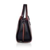 Shopnav Women's Faux Leather Metal Beads Handbag (Black) - Black