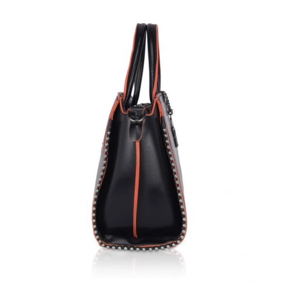 Shopnav Women's Faux Leather Metal Beads Handbag (Black) - Black