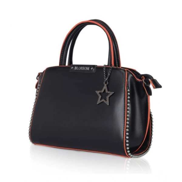 Shopnav Women's Faux Leather Metal Beads Handbag (Black) - Black