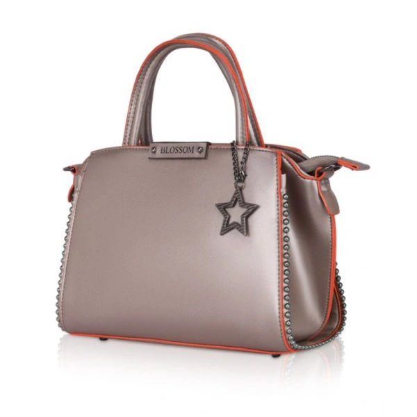Shopnav Women's Faux Leather Metal Beads Handbag (Bronze) - Bronze