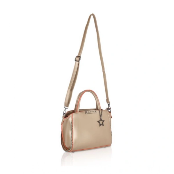 Shopnav Women's Faux Leather Metal Beads Handbag (Gold) - Gold