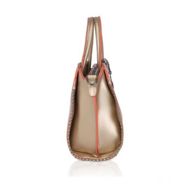 Shopnav Women's Faux Leather Metal Beads Handbag (Gold) - Gold