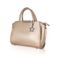 Shopnav Women's Faux Leather Metal Beads Handbag (Gold) - Gold
