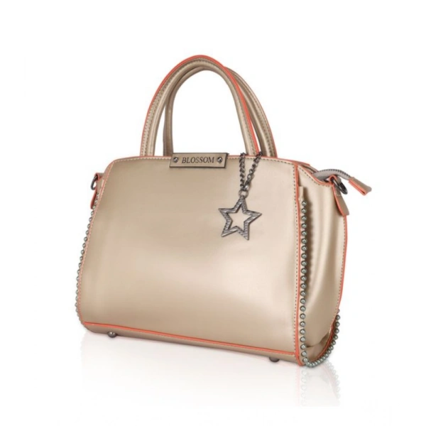 Shopnav Women's Faux Leather Metal Beads Handbag (Gold) - Gold