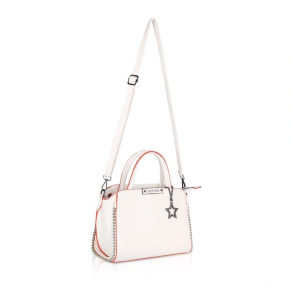 Shopnav Women's Faux Leather Metal Beads Handbag (White) - White