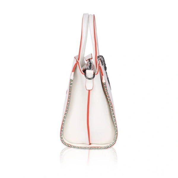 Shopnav Women's Faux Leather Metal Beads Handbag (White) - White