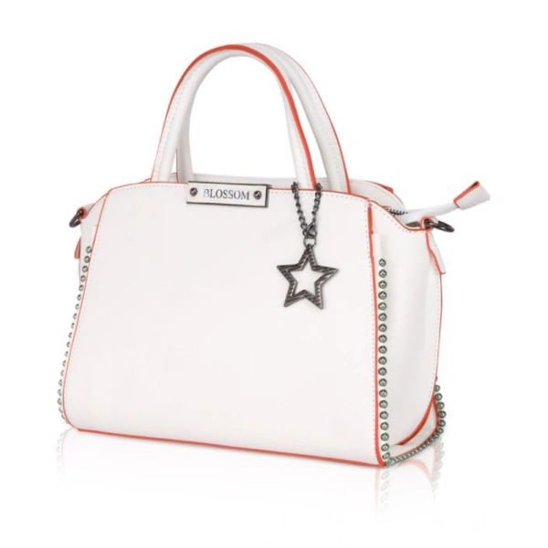 Shopnav Women's Faux Leather Metal Beads Handbag (White) - White