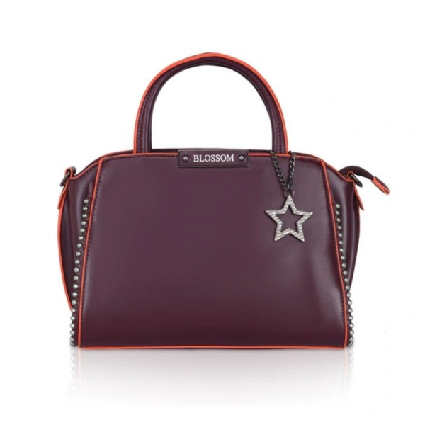 Shopnav Women's Faux Leather Metal Beads Handbag (Wine Red) - Wine Red