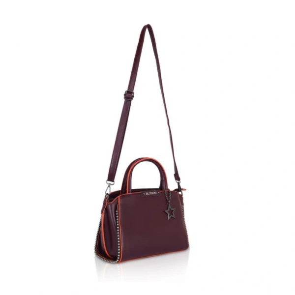 Shopnav Women's Faux Leather Metal Beads Handbag (Wine Red) - Wine Red